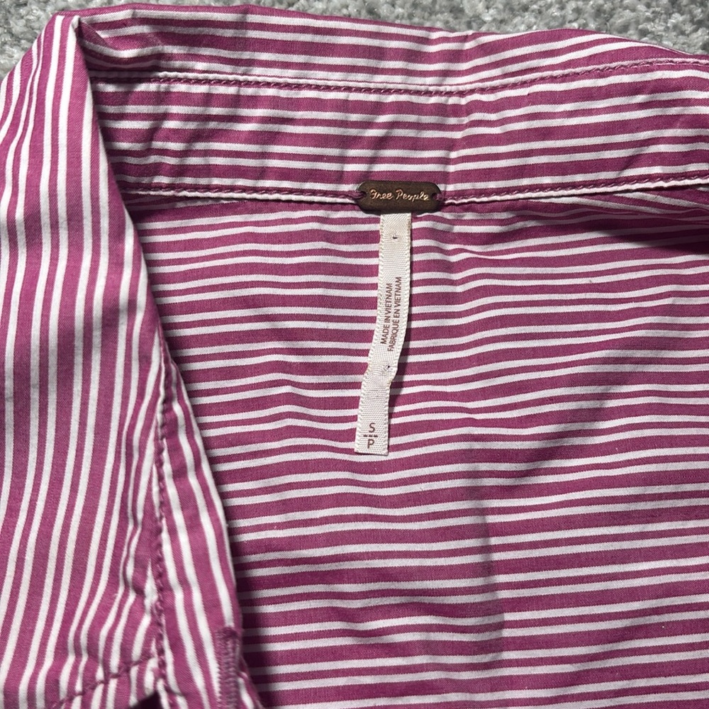 Free People Striped Button-Up Shirt small open back bow detail seasucker stripe - Picture 4 of 13